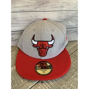 New‎ Era 59Fifty Chicago Bulls Gray & Red Fitted Hat Size 7 3/8 Low Crown